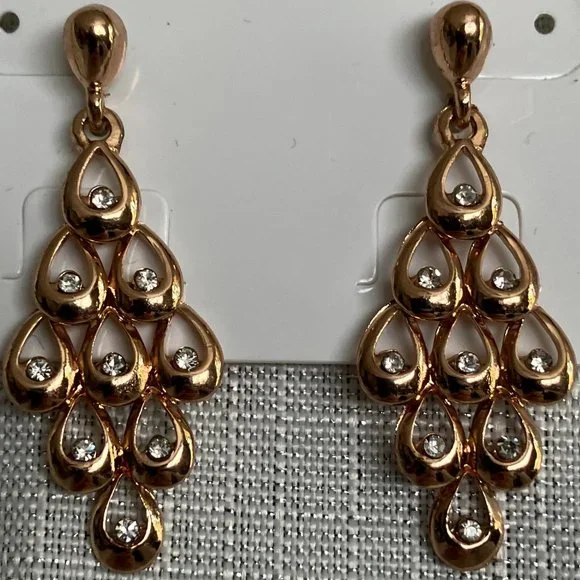 Gold with CZ Drop Earrings EUC - Picture 3 of 3